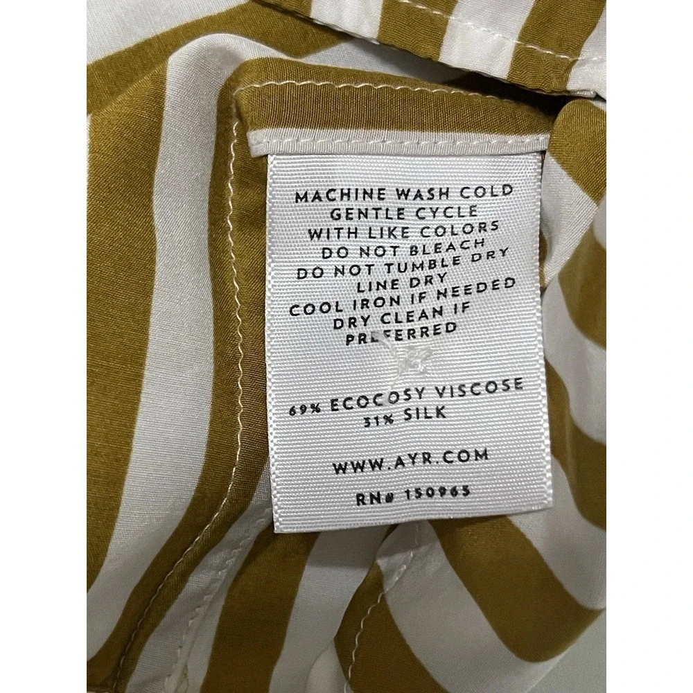 AYR Women's The Deep End Yellow White Striped Buttoned Down Silk Blend Shirt‎ S - Picture 3 of 8